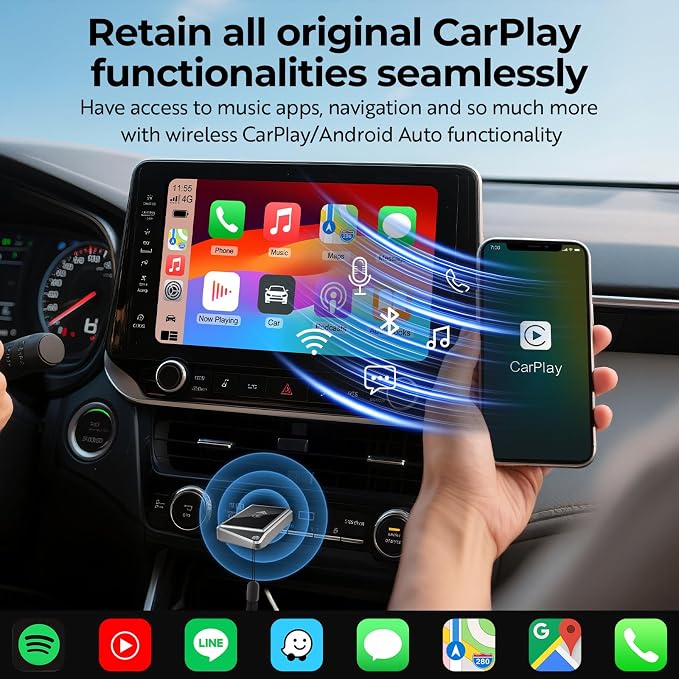 2-in-1 Wireless CarPlay & Android Auto Adapter | Converts Wired to Wireless, Plug & Play, Compatible with 2018+ Cars, Includes Lanyard, For iPhone and Android Phones