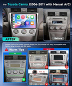 4G+64G for Toyota Camry 2006-2011 with Manual A/C, Car Radio with Wireless Carplay/Android Auto, 10.1 Inch Android 15 Touch Screen Car Stereo, Bluetooth, GPS, WiFi, SWC+ HD Backup Camera