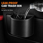 Leather Car Trash Can – Leakproof & Easy-to-Clean Car Garbage Can for Luxury Cars, SUVs & Trucks | Includes 60 Custom Liners, Secure Hook, Easy Install, Carbon Fiber