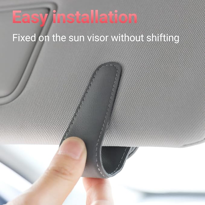 Sunglass Holder for Car Visor Sunglasses Clip Magnetic Leather Glasses Eyeglass Holder Auto Interior Accessories Universal for SUV Pickup Truck -Gray