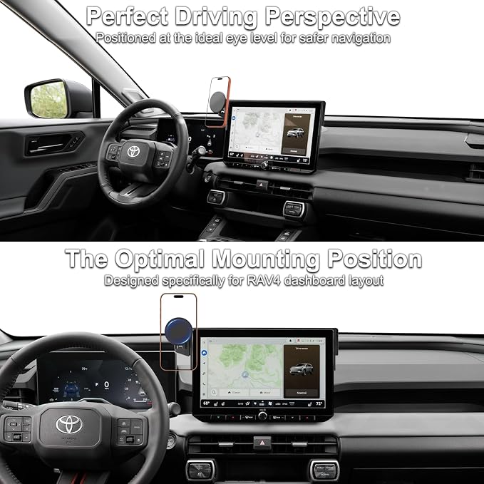 2026 RAV4 Car Phone Holder for Toyota RAV4 12.9-inch Touchscreen (XSE/Limited), 360° Rotation Phone Mount Compatible with MagSafe, No Vent Blocking, Exclusive Custom Fit for Toyota RAV4 Accessories
