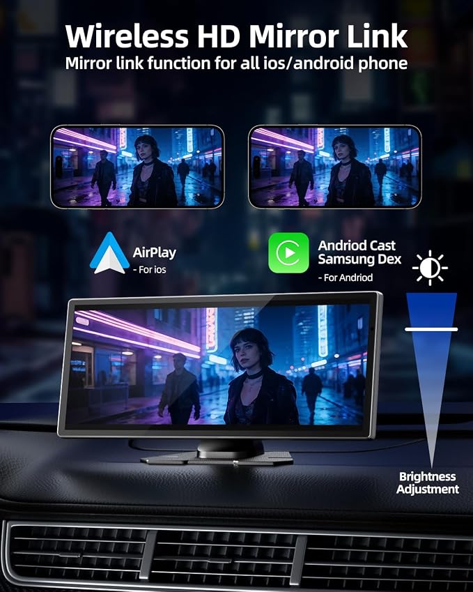 11.5" Wireless Apple CarPlay Screen for Car, Portable Car Play & Android Auto Touch Screen Car Stereo with App Control, 4K Dash Cam 1080P Backup Camera, GPS, Voice Control, Mirror Link FM All Vehicles