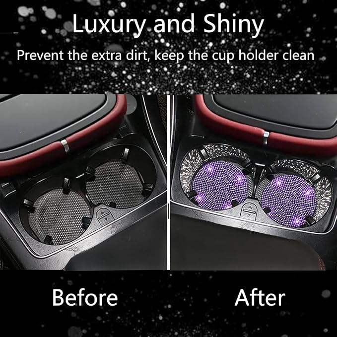 4pcs Bling Car Cup Holder Coaster, 2.75 inch Anti-Slip Shockproof Universal Car Coasters Insert Bling Crystal Rhinestone Automotive Interior Accessories for Women (4 pcs, Purple Violet)