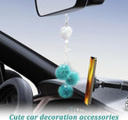 Bling Diamond Heart Car Interior Accessories, Car Mirror Hanging Ornament for Women, Love Heart & Pink Plush Ball Decor Ornament Pendant (Peacock Blue)