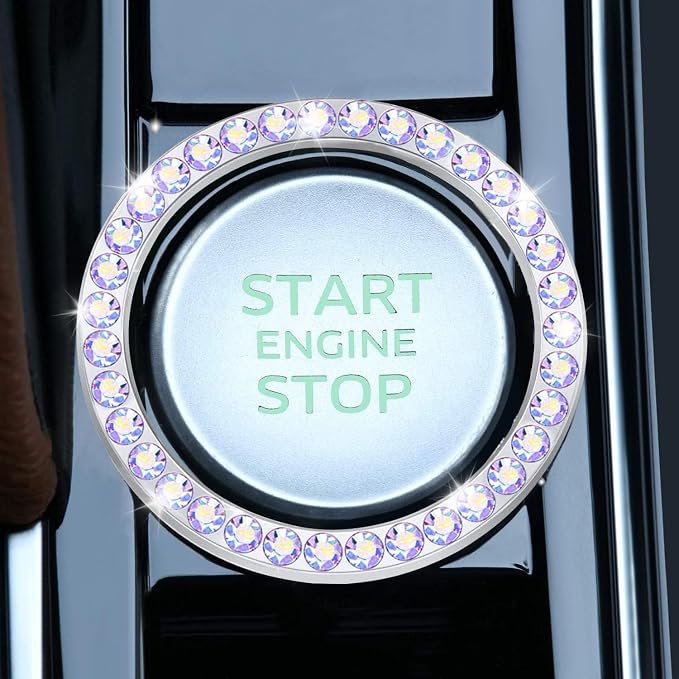 2 PCS Crystal Rhinestone Car Engine Start Stop Decoration Ring, Bling Car Interior Accessories for Women, Push to Start Button Cover Sticker, Automotive Decals, Colorful