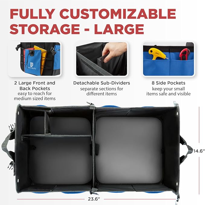 Car Trunk Organizers | Trunk Organizer, Car Storage Organizer - Premium Compartments Collapsible Portable car trunk organizers and storage for SUV (Large Capacity)
