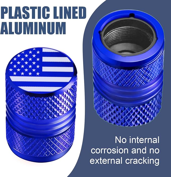 Tire Valve Stem Caps for Car American Flag Tires Air Caps Cover 8 Pack Corrosion Resistant Premium Alloy Universal for SUV Truck Motorcycle Bike Blue
