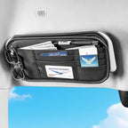 Car Sun Visor Organizer with Zipper Pockets PU Leather Storage Bag with Elastic Straps and Glasses Clip Sunvisor Organizers for Car SUV Truck