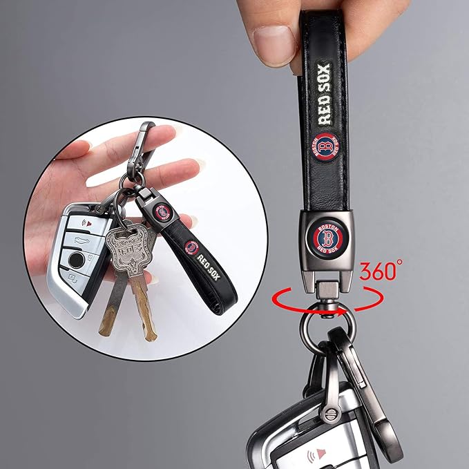 for Boston Red Sox Baseball Fans Car Keychain with Tire Valve Caps, Car Keyring and Valve Stem Caps Compatible with Key Fob Holder, Delicate Gifts for Men Women, Red Sox