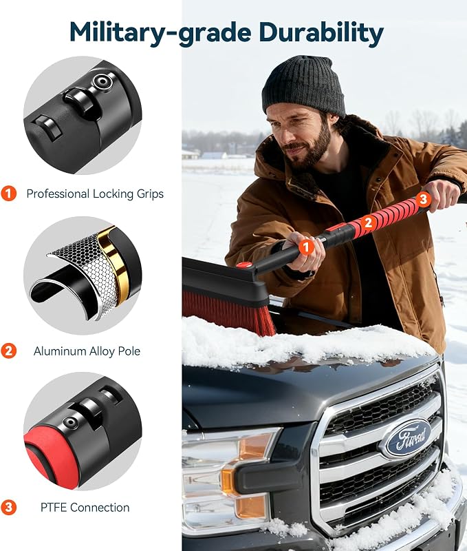 All-Around High-Efficiency Cleaning 39 inch Extendable Snow Brush and Ice Scraper with Squeegee, Ice Scrapers for Car Windshield, Truck, SUV Snow Removal Tool, Winter Car Accessories