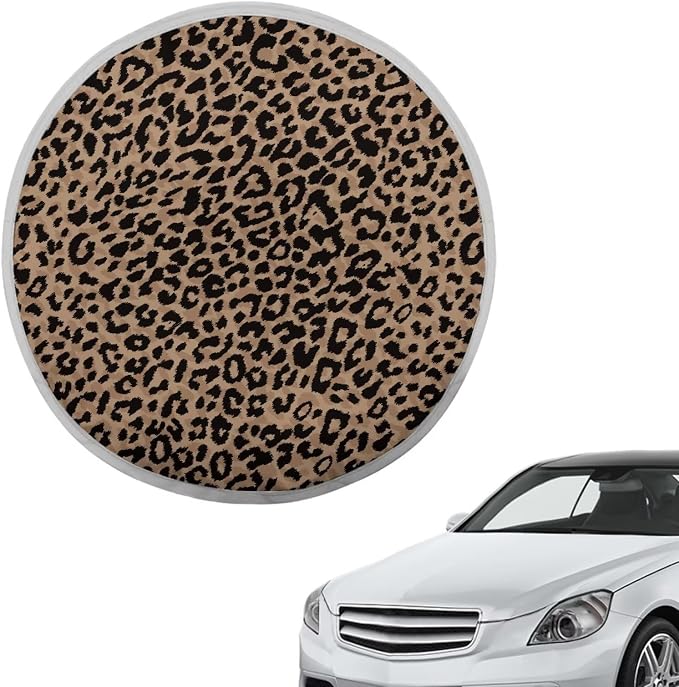 Brown Leopard Print Steering Wheel Cover Sun Shade,Insulated Car Steering Wheel Cover for Blocking Sun & Heat,Cheetah Print Car Accessories 17 inch Steering Wheel Shield for Cars SUV Trucks