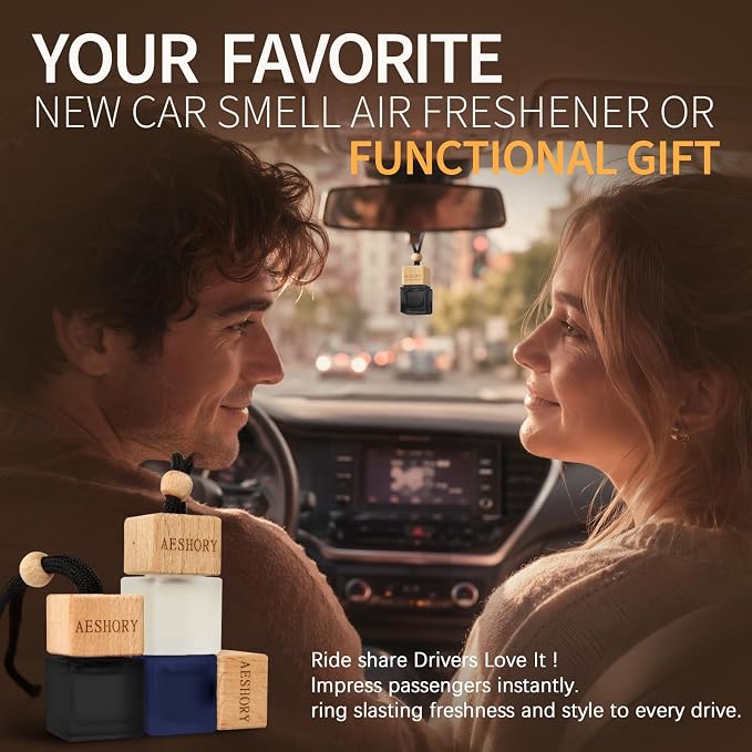 Aeshory 3 Pack Car Air Freshener Hanging, Wood Fragrance with Sandalwood, Teakwood & Cologne, Long Lasting Scent for 60 Days, Men Car Diffuser, 8ML/0.27 FL OZ