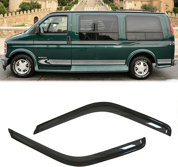 2pc Original Shatterproof Rainproof Window Wind Deflector for Express/Savana 96-20,Tape-on Rain Guard Set,Nice Looking Window Visor for Car,Vent Deflector for 96-20 Express/Savana 1500/2500/3500 92455