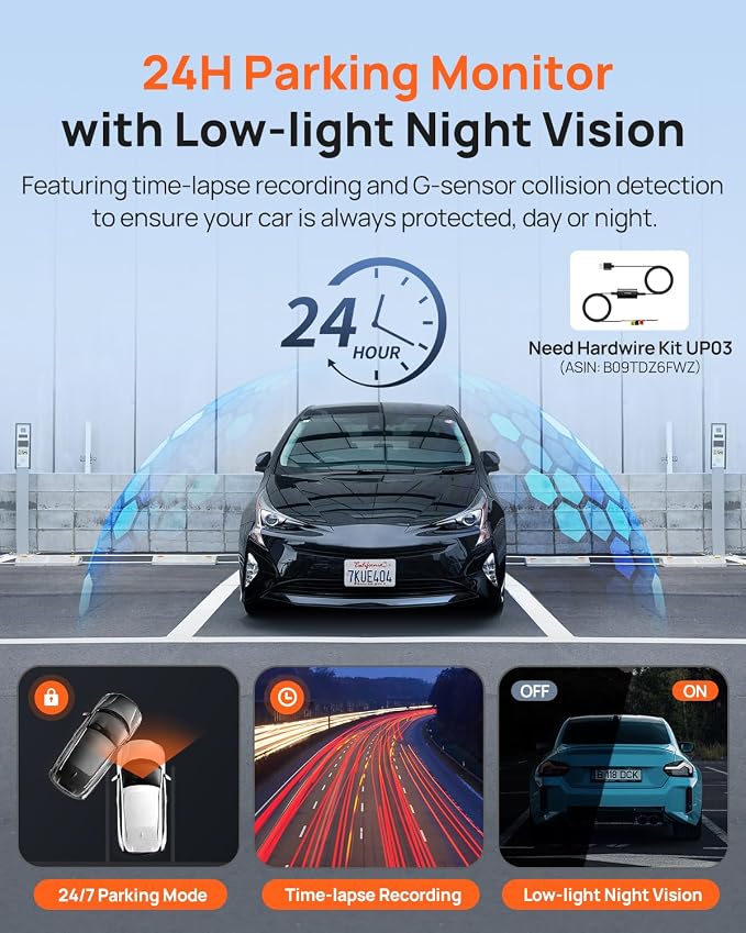 Dash Cam Front and Rear - 2.5K+1080P Dual Dash Camera with HDR, Super Night Vision, F1.55 Aperture, 24H Parking Mode, Built-in Wi-Fi & GPS, G-Sensor, Loop Recording, 64GB Card Included (A410)