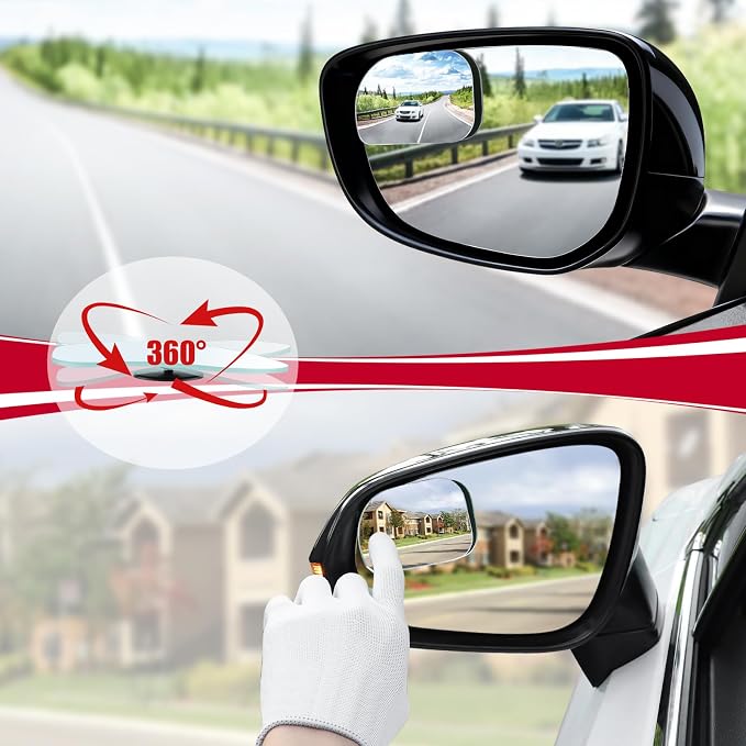 XLarge Blind Spot Mirror, Rounded Rectangle HD Glass Frameless Convex Rear View Mirrors Exterior Accessories with Wide Angle Adjustable Stick for Car SUV and Trucks, Pack of 2