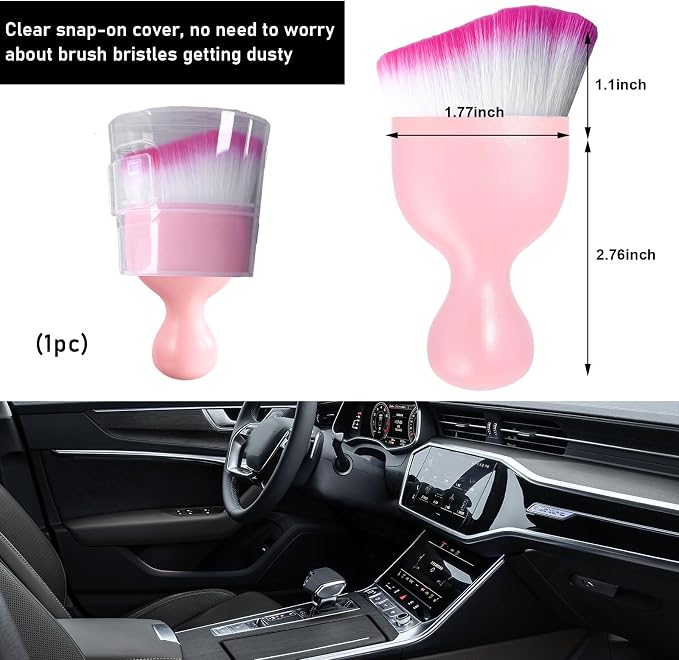 Car Detailing Brush, Curved Soft Bristles Auto Removal Dust Collectors, Universal Vehicle Dashboard, Air Conditioner Vents etc Interior Cleaning Tool Accessories (Pink/White/Red)