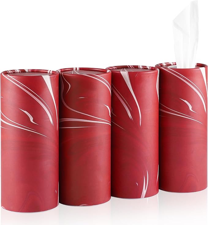 Car Tissue Holder, 4 Pack Car Cup Holder Facial Tissues with Travel Tissue Bag, Quick and Convenient Flower Combination Car Tissue Box(4 Canisters/200 Tissues) Red
