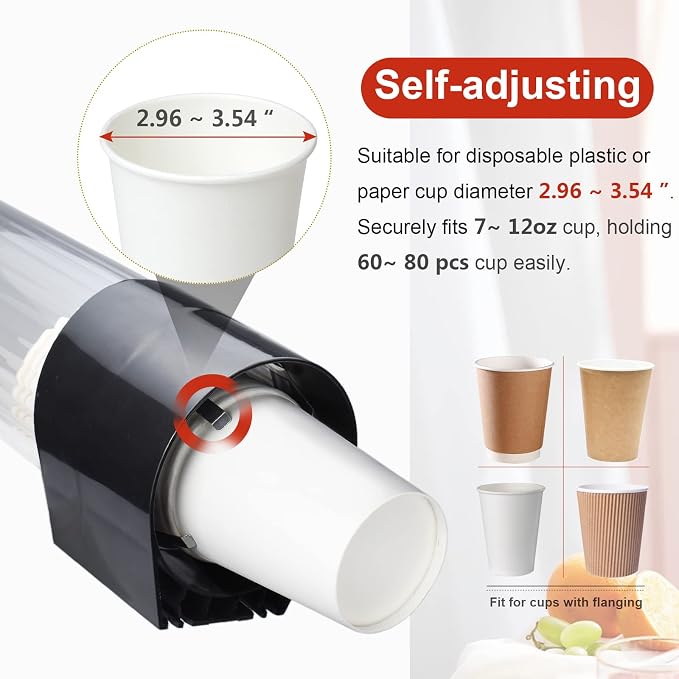 Cup Dispenser, Pull Type Wall Mount Cup Holder, Water Cooler Cup Dispenser Fits 7oz - 12oz Cups for Home Office Hospital Cups Organizer, Adhesive Paste or Screw Install (Black, Large)