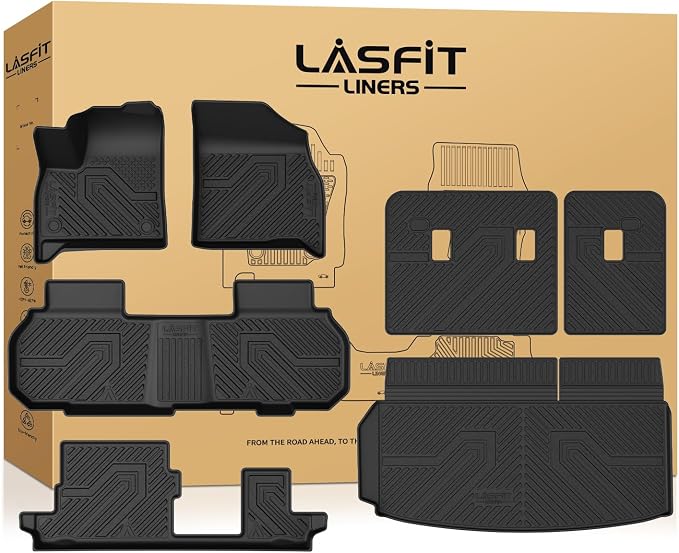 Floor Mats & Cargo Liner with Backrest Mat for Chevy Traverse 2024-2026 (Only 8 Seats) & GMC Acadia 2024-2026 (Only 8 Seats), All Weather TPE Custom Fit Car Floor Liners Full Seat, Black