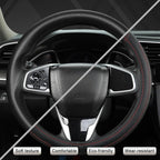 Customized Auto Car Steering Wheel Cover for Honda Accord Civic CR-V HR-V Pilot Fit Passport Odyssey 14.5-15inch(Black+Red Line-Standard Size)
