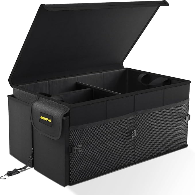 Car Trunk Organizer - 65L Collapsible Trunk Organizer with Lid, Sturdy Car Storage for SUV Auto Truck Van with Adjustable Straps and Non Slip Bottom (Black)