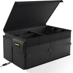 Car Trunk Organizer - 65L Collapsible Trunk Organizer with Lid, Sturdy Car Storage for SUV Auto Truck Van with Adjustable Straps and Non Slip Bottom (Black)