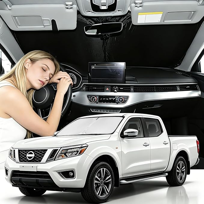 Windshield Sunshade for Nissan Frontier 2005-2021 Sun Shade Car Windshield Accessories Upgrade 4 Layers Blocks UV Rays Custom Fit Frontier 240T Car Window Shades Windshield Keep Cool Foldable