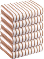 Microfiber Beach Towels, 6 Pack, 30" x 60", Cabana Stripe Coffee | Hanging Loop, Absorbent, Quick Dry, For Adults, Travel, Summer Party, Sport, Swimming, Pool, Yoga, Camping
