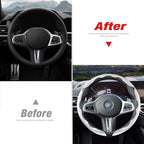 Car Steering Wheel Cover Set Bright Carbon Fiber Wrap Non-Slip 3pcs Steering Wheel Accessories 14.5-15 inch Universal (White)