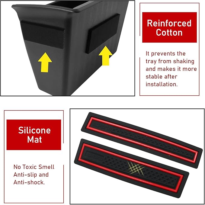for Ram 1500 Door Side Organizer Tray 2019 2020 2021 2022 2023 2024 2025 2026, for Ram 1500 Door Pocket Insert 4 Pcs with Red-Lines Mats (Does not fit 2500 3500)