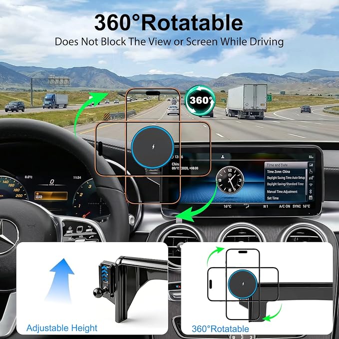 Car Phone Holder for Mercedes-Benz 2020-2022 GLC & 2019-2021 C-Class & 2020-2022 V-Class, 15W Magnetic Wireless Car Charger, for MagSafe Phone Mount, 10.25-Inch Center Screen, Strong Magnet, OEM-Style