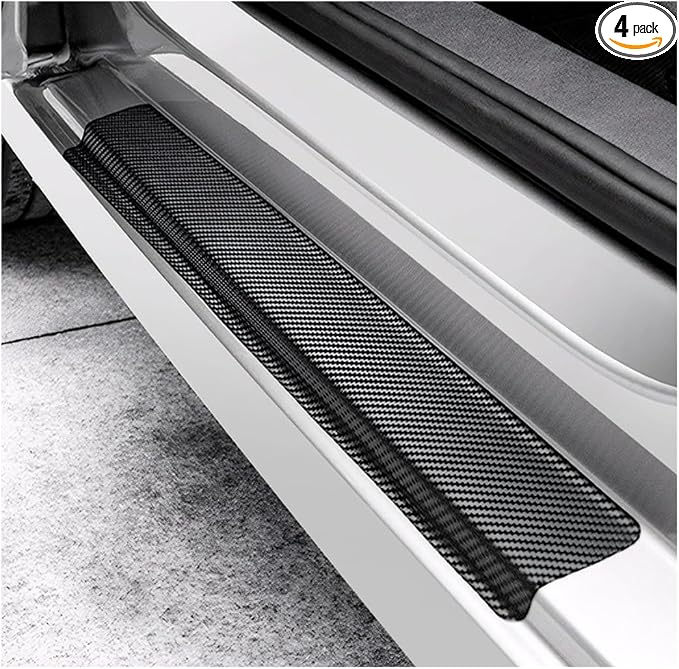 4 PCS Car Door Sill Protectors, Anti Scratch Carbon Fiber Auto Threshold Cover Strips, Decorative Door Entry Edge Scuff Sticker Universal for Most Vehicles, Car Accessories (Black 5D)