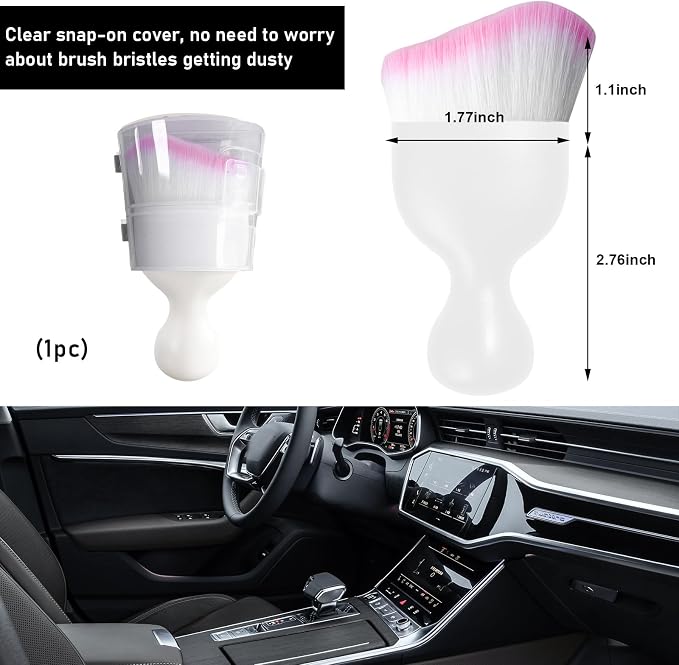 Car Detailing Brush, Curved Soft Bristles Auto Removal Dust Collectors, Universal Vehicle Dashboard, Air Conditioner Vents etc Interior Cleaning Tool Accessory (White/White/Pink)