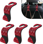 4PCS Bling Car Seat Headrest Hooks, Purse Holder for Car, Vehicle Back Seat Purse Handbag Hanging Holder with Crystal Rhinestone, Diamond Car Rear Seat Organizer for Vehicles (Red)