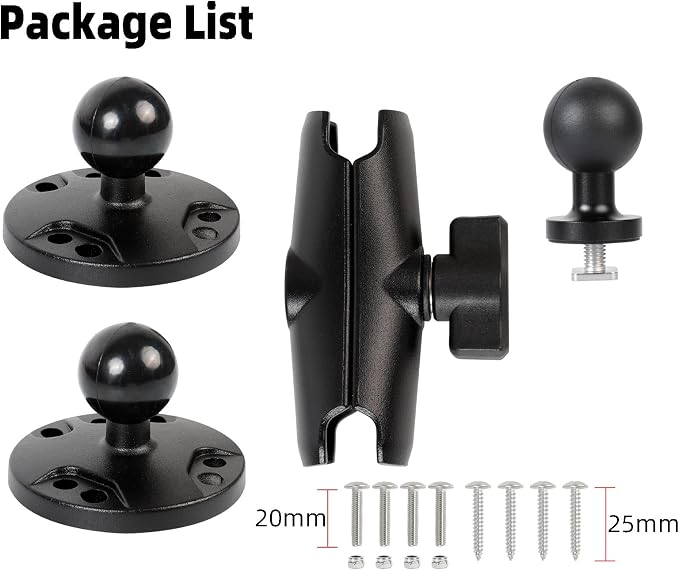 Aluminum Kayak 1" Ball Mount for Garmin Striker 4 / Plus 4 / Vivid 4cv, Fish Finder Mount with Round Plates & T-Bolt Track Base, Medium Arm Marine Electronic Holder Compatible with Lowrance, Raymarine