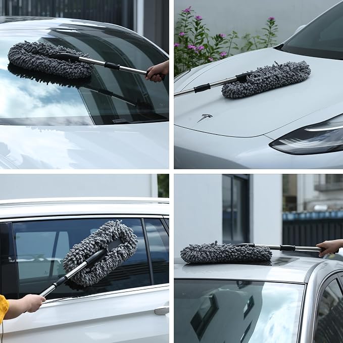 3 Pack Large Microfiber Car Duster Exterior Scratch Free with Extendable, Car Duster Interior Multipurpose dust Cleaning