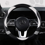 Car Steering Wheel Covers for Women Girl Padded Carbon Fiber PU Leather Cute Cartoon Auto Interior Accessories for Jeep, Truck, Universal, Anti Slip, White, Large Size, 15.2-16in