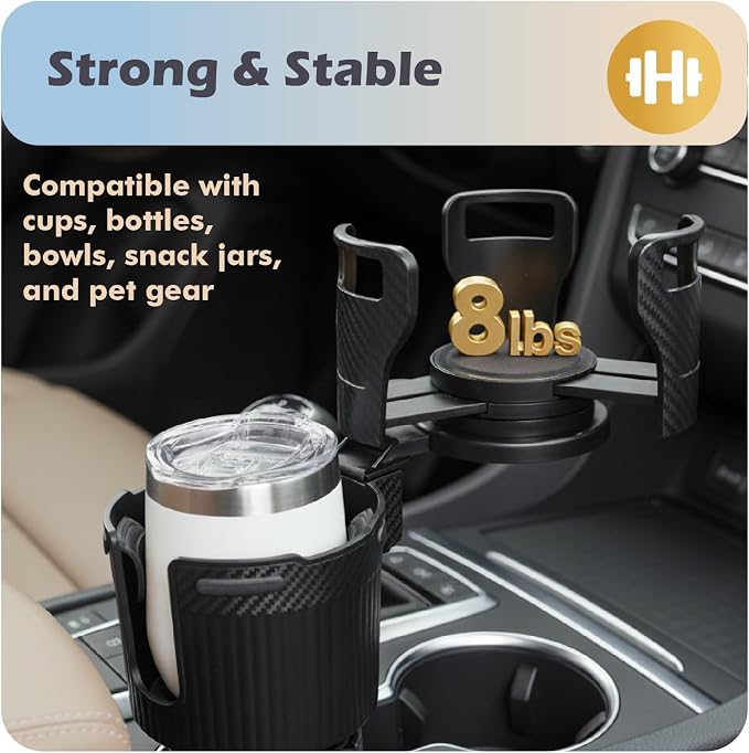 Upgraded Car Cup Holder Expander,2 in 1 Extra Cup Holder for Car, Double Automotive Cup Holder Extender Adapter, Fits Hydro Flask, Yeti, Nalgene, 32/40 oz Large Bottles Drinks Mugs