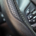 Steering Wheel Covers Universal 15 inch - Genuine Leather, Breathable, Anti Slip & Odor Free (Black with Black Lines, M(14" 1/2-15" 1/4))