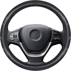 Black Line Punching Car Steering Wheel Cover, Microfiber Leather Sports, 14.5-15 in Universal Leather Wheel Covers, Breathable Fashion Anti-Slip, Steering Wheels Accessories for Men Women