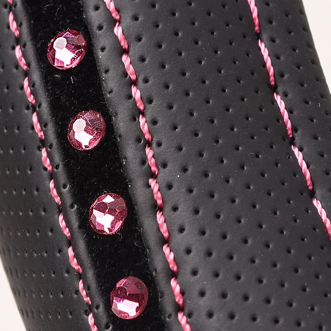 Bling Diamond Leather Steering Wheel Cover, Studded Crystal Rhinestones Universal Fit 14" 1/2-15" Crystal Glitter for Women Sparkle Girl Fit Suvs,Vans,Sedans,Cars,Trucks, Hot Pink Diamond