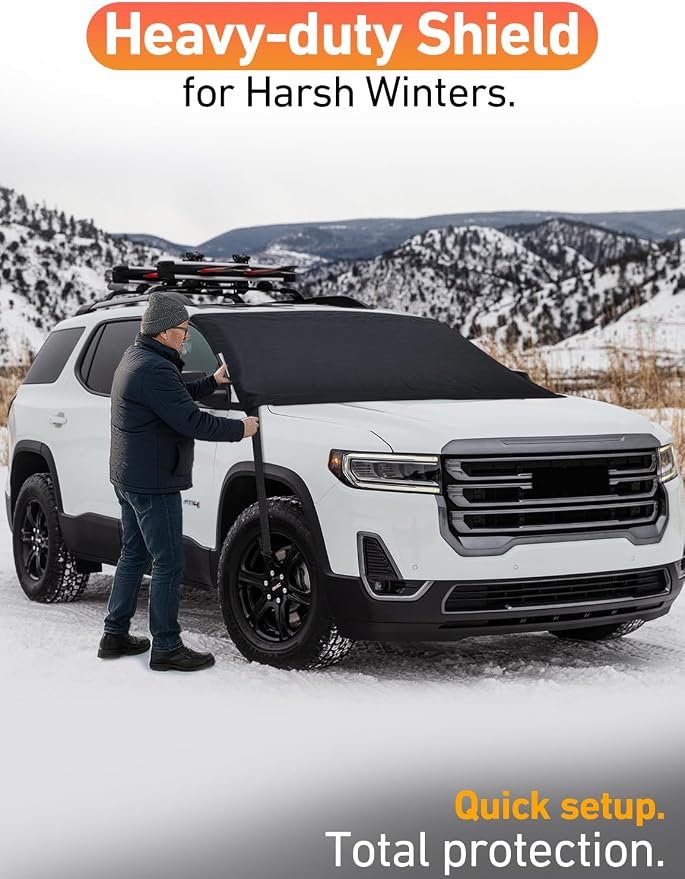 Car Snow Cover Compatible for GMC Acadia | Windshield Cover for Ice and Snow with S-Hook Straps | Heavy-Duty 600D Oxford Winter Car Cover, Waterproof & Anti-Slip