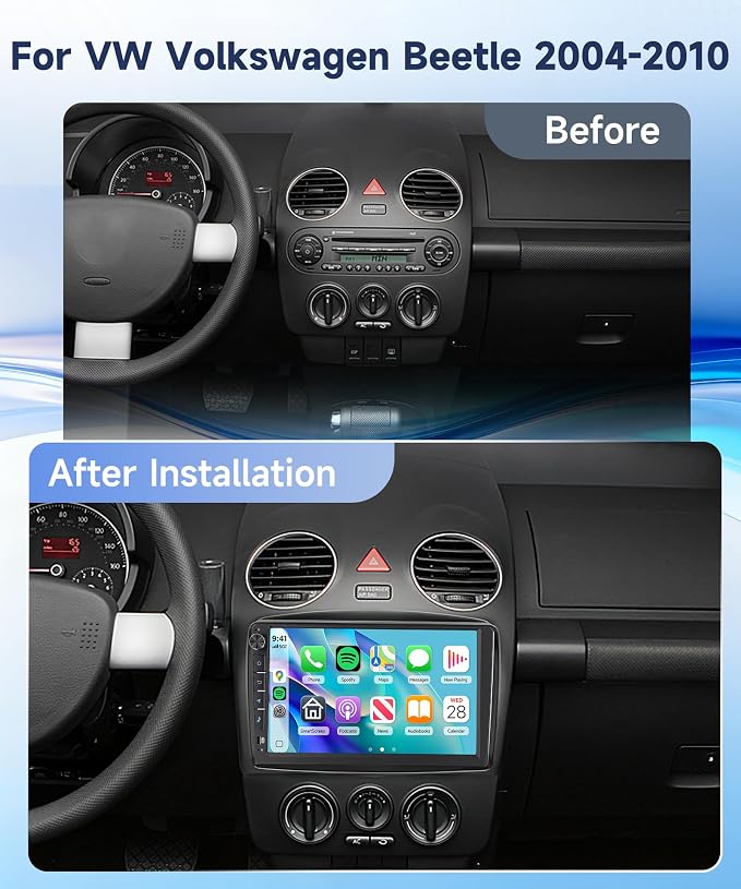 4G+64G Android Car Stereo for VW Volkswagen Beetle 2004-2010, 9'' 1280x720 Incell Screen with Physical Buttons, Wireless Carplay Android Auto GPS Bluetooth FM RDS EQ WiFi Type-C Backup Camera