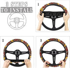 Sweat Absorption Steering Wheel Cover with Anti-Slip Lining for Car Truck SUV Van Car Wheel Cover Polyester Cover Car Decoration, American Tribal Geometric Sunflower Pattern