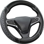 Customized Auto Car Steering Wheel Cover for Chevy Silverado,Tahoe,Equinox,Traverse,Trailblazer,Colorado(Diamond Quilted-Black+Gray-Standard Size)