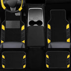 10 Pcs Car Floor Mats Full Set & Sport Leather Steering Wheel Cover 14.5-15 inch, Center Console Cover, Seat Belt Cushion, Cup Holder Coaster, Universal Automobile Interior Sets (Yellow)