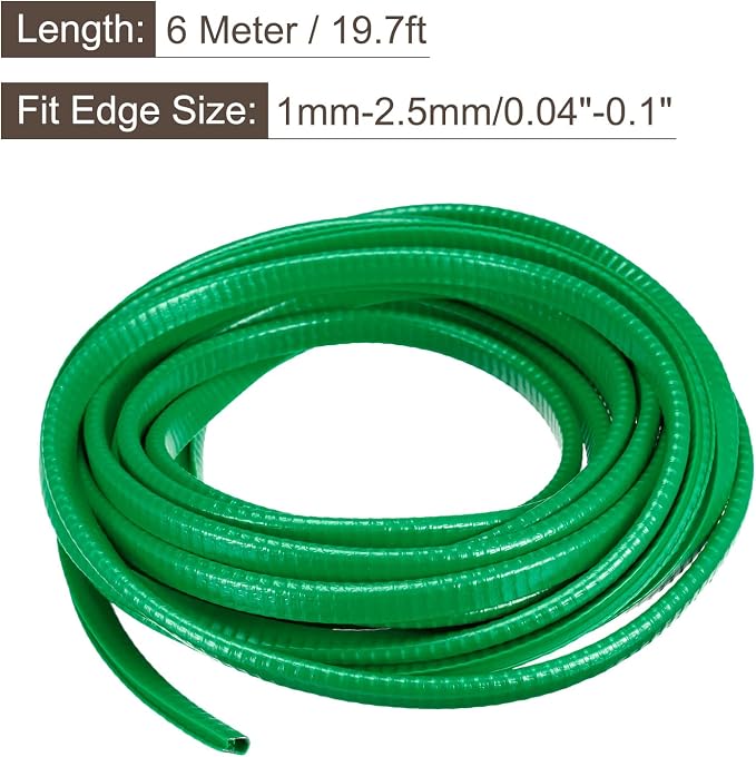 U Channel Edge Trim, 19.7ft Length Rubber Guard Seal Strip Edge Protector Fit for 1-2.5mm Edge, (15/64" W x 25/64" H) Green