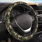Green Camo Steering Wheel Cover Anti-Slip and Practical 14.5-15 Inch Universal Car Steering Wheel Cover with 2 Pieces Car Coasters Suitable for Men Women