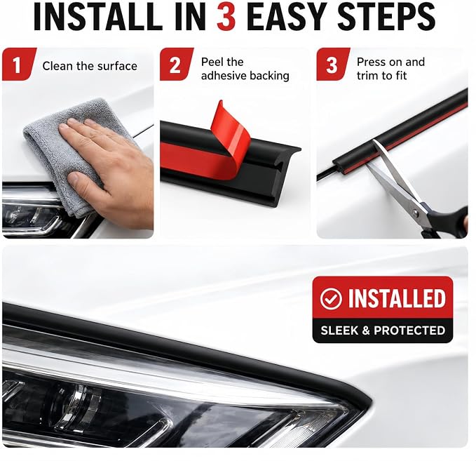 16.5Ft Universal Car Weather Stripping - T-Shape Rubber Edge Trim (5x7mm), Self-Adhesive Automotive Sealing Strip for Windshield, Bumper, Fender Flare & Side Skirt, Soundproof & Waterproof