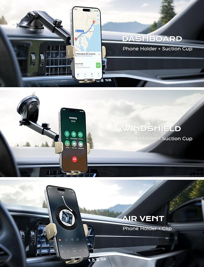 Wireless Car Charger, 15W Fast Charging Auto Clamping Car Charger Phone Mount Phone Holder fit for iPhone 15 14 13 12 11 Pro Max Xs, Samsung Galaxy S24 Ultra S23 S22 S21, S20, S10+, Khaki